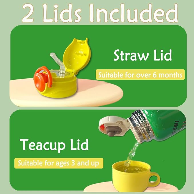 Kawaii Water Bottle with Sleeve Straw and 3 Lids, Cute Water Bottle Double Insulated and Portable Leakproof 15 oz Water Jug for School Sports Travel (GREEN)