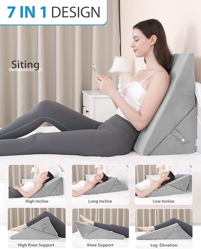 Wedge Pillow for After Surgery, Adjustable 9" & 12" Bed Wedge Pillow for Sleeping, Foldable Memory Foam Triangle Pillow for Snoring, Acid Reflux, GERD, Back and Leg