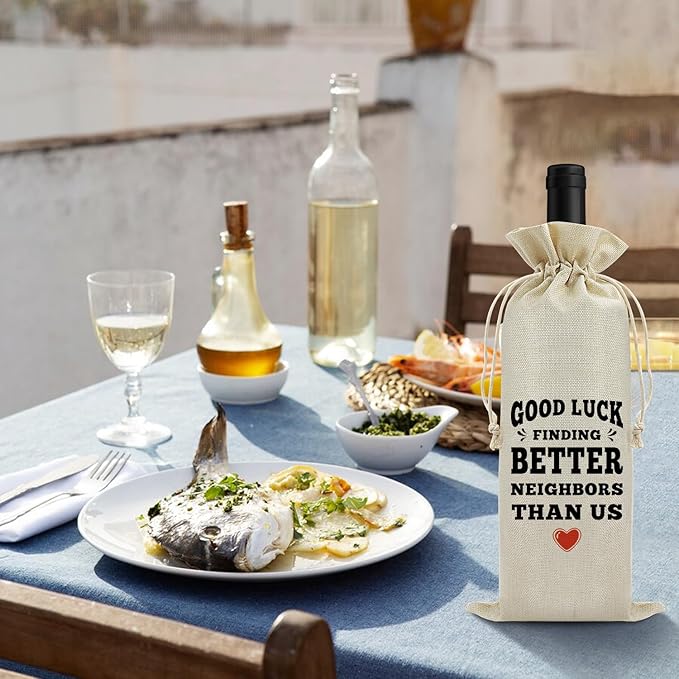 Neighbor Gifts Housewarming Gifts for Neighbor Wine Bag Moving Away Gift Parting Gifts for Neighbors Wine Gift Bag Thank You Gift for Women Men Birthday Christmas Best Gift for Awesome Neighbors