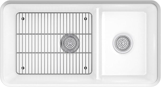 KOHLER K-8204-CM6 Cairn Sink, 33" Neoroc Composite Undermount Double-Bowl Kitchen Sink, Composite Kitchen Sink with Sink Rack, Matte White
