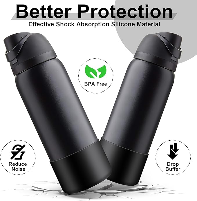 2PCS Silicone Water Bottle Boot for Owala 24oz 32oz 40oz, Anti-Slip Protective Sleeve Bottom Bumper Protector for FreeSip, Twist, and Flip Stainless Steel Water Bottles