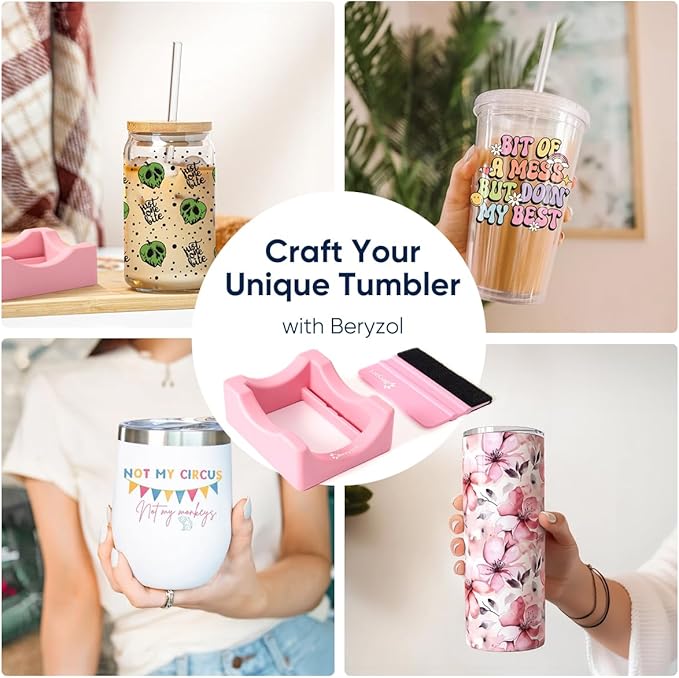 Silicone Cup Cradle, Cup Cradle for Tumblers Use to Apply UV DTF Decal/Apply Vinyl Decals - Keep Mugs in Place with Felt Squeegee