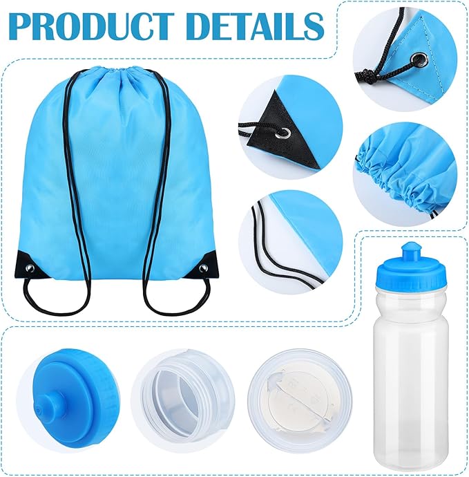 Mifoci 20 oz Plastic Water Bottles Bulk and Drawstring Backpack Set Reusable Sport Water Bottles Lightweight Clear Water Bottle Cinch Gym Drawstring Bags for Adult Kids Fitness DIY
