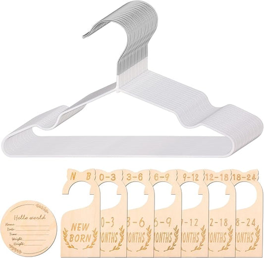 8Pcs Wooden Baby Closet Dividers for Baby Clothes Organizer, and 30Pcs Baby Hangers, Baby Closet Organizer Baby Clothes Dividers for New Mom Dad Parents, 0-24 Months