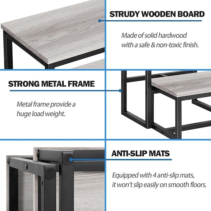 LIANTRAL Step Stools for Adults Kids, 3 in1 Heavy Duty Sturdy Two Step Stool, Supports Up to 500lb, Wooden Board Metal Frame, Foot Stool for High Bed Kitchen Bathroom - Grey