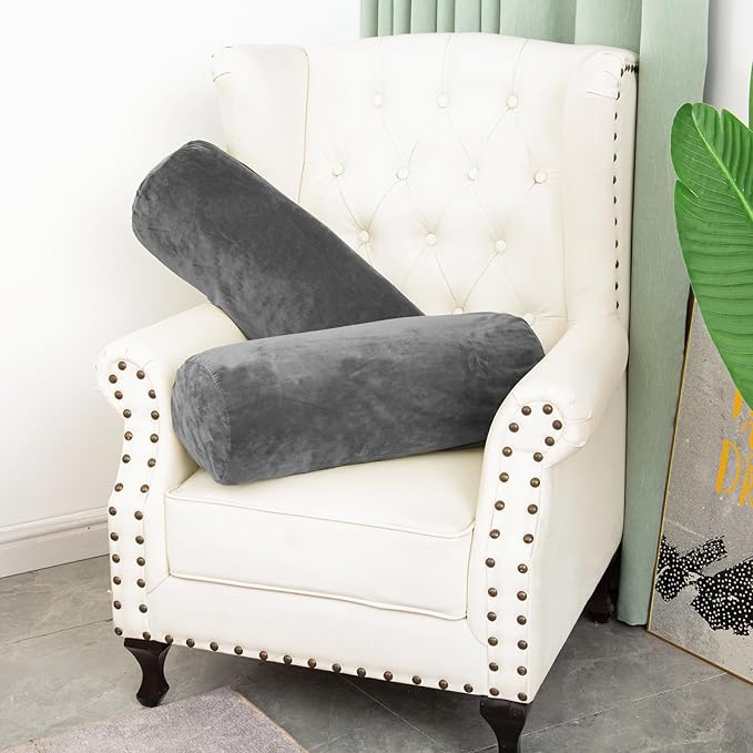 Body Pillow, Memory Foam Body Pillows for Adults Sleeping, Decorative Bolster Pillow for Bed & Couch, Long Cylinder Tube Round Pillow, 24x7.87 Inches, Set of 2 (Light Grey)