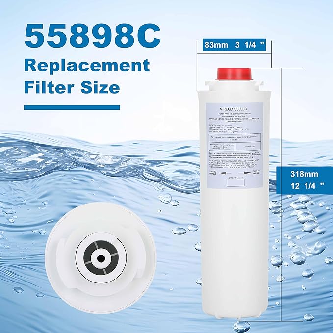 55898C Filter, Replace for Halsey Taylor 55898C Drinking Fountain Replacement Water Filter By NSF/ANSI 42 Certified, Filter 55898C Compatible with Water Sentry 55898C Filling Station, 3000 Gal No Chip