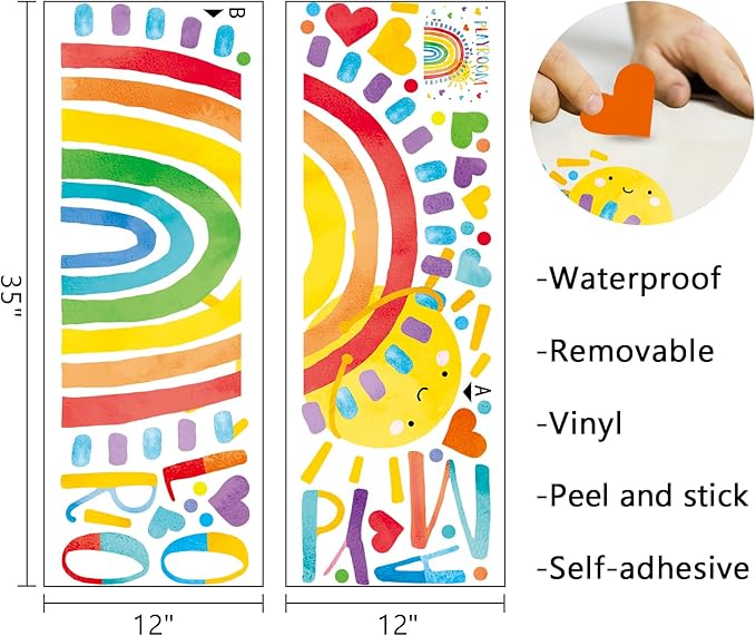 Mfault Playroom Rainbow Wall Decals Stickers, Watercolor Sun Love Hearts Nursery Decorations Kids Bedroom Art, Neutral Toddler Boy Girl Baby Living Room Classroom Decor