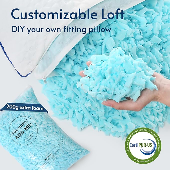 viewstar Memory Foam Pillows King Size Set of 2, Adjustable Firm Pillows for Side Back Stomach Sleepers, Shredded Gel Pillows for Sleeping 2 Pack with Washable Removable Cover 19"x 33"