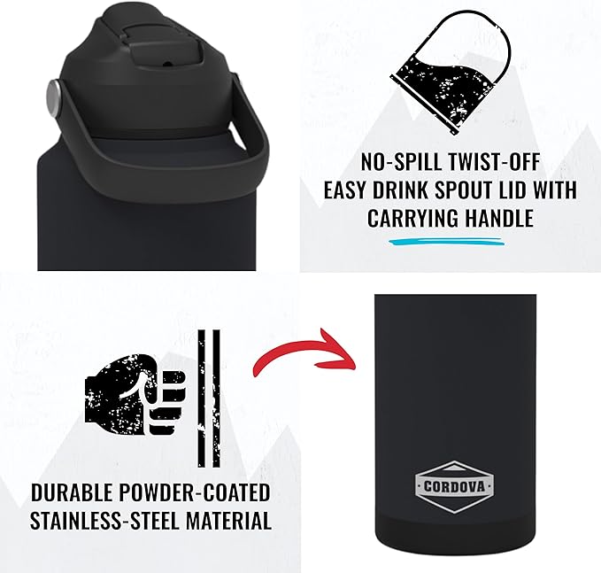 Cordova Outdoors Trailhead Class Water Bottle, Obsidian, 32 oz