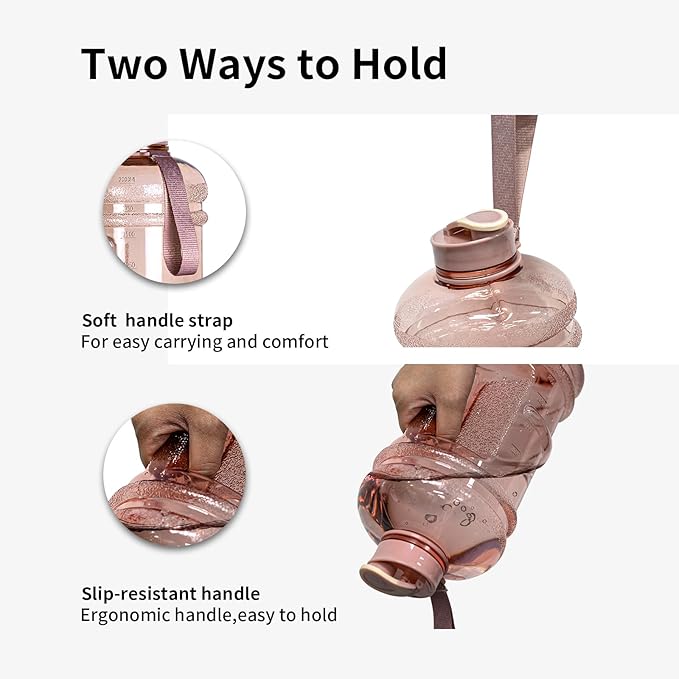 TOOFEEL 2 Liter Water Bottles - Half Gallon Water Bottle BPA Free - Ideal for Gym, Big Water Jug, Reusable Sports Bottle with Measurements Marked Drink Container - 2.2L 74oz Transparent Pink Bottle