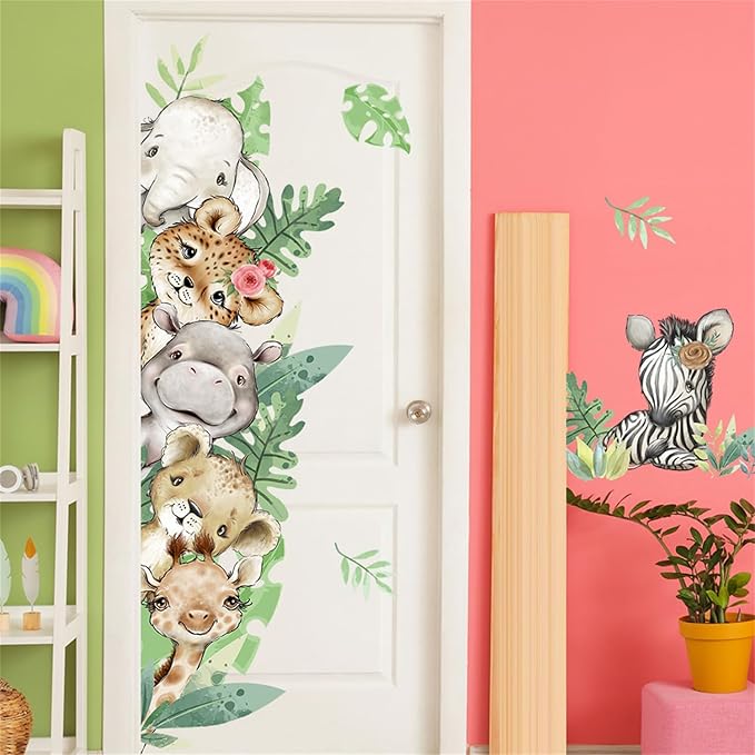 Jungle Animals with Tree Plant Wall Decals Monkey Lion Tiger Wall Stickers Baby Nursery Kids Room Living Room Home Decor (Animal2)