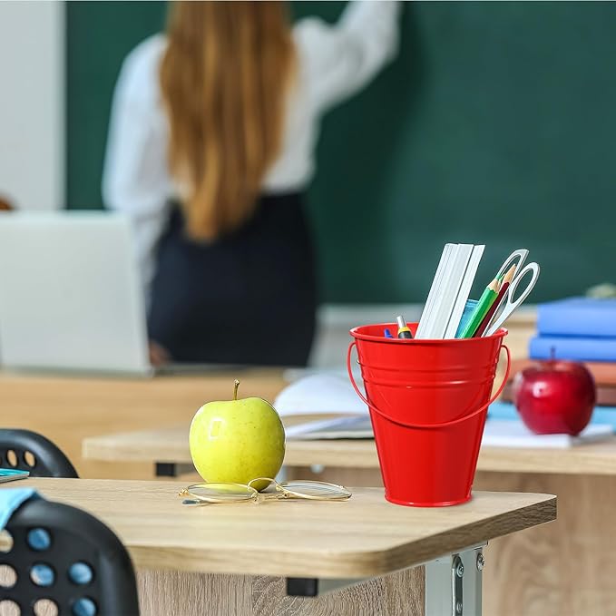 Sadnyy 12 Pack Metal Buckets with Handle, Galvanized Bucket 4.5 x 5 Inch Basket Bucket for Kids, Kids Party Supplies, Crafts for Christmas Halloween Christmas Candy Bars Vase Crafts(Red)