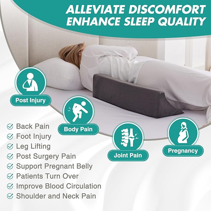 Wedge Pillow for Side Sleeping, Bed Wedge& Body Positioners, Back Pillow for Pregnancy, Back Pain, Leg Elevation and Side Sleepers, Memory Foam Body Pillow, Anti-Slip Base, Short Plush