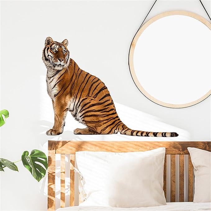 Lifelike Tiger Wall Decal 3D Animals Wall Sticker Safari Wall Decor for Nursery Kid'sroom School Classroom Livingroom Bedroom Bathroom Decoration (Lifelike Tiger 7)