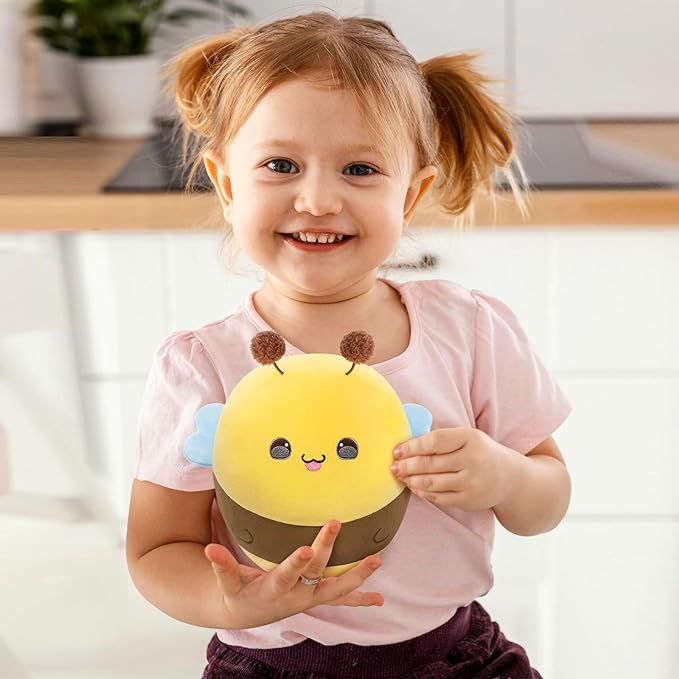 Cute Stuffed Animal Toy Fruit Plush Pillow, Funny Bee Throw Pillow, Soft Food Shape Hugging Pillow Plushie for Boys Girls Birthday Toy