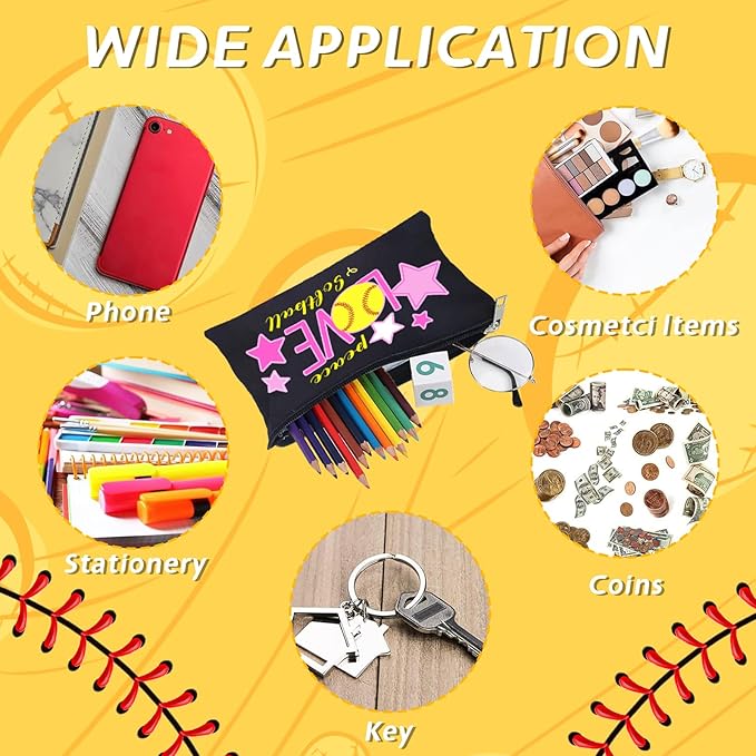 6 Pcs Softball Gifts Set Including 20oz Softball Tumbler cup Softball Bracelet Softball Makeup Bags Softball Stickers Hair Ties Sport Hair Scrunchie for Softball Lovers