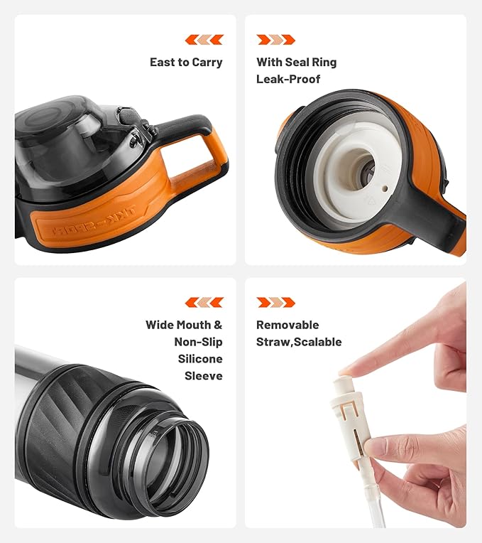 TKK 15oz Sports Water Bottles with Removable Straw Durable BPA Free Tritan Bottles Leak-Proof Water Bottles for School, Fitness, Gym, Outdoor, Black