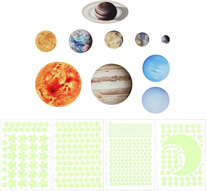 uxcell 1 Set Glow in The Dark Solar System Stickers, Glow Star and Square Wall Decals Glowing Decal Decoration for Ceiling and Wall