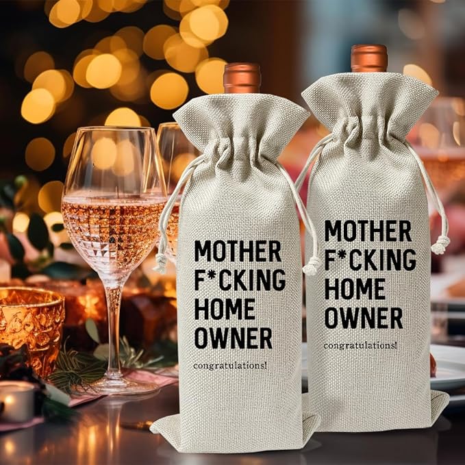 Housewarming Gift New Home Wine Bag for Women Men Wife Husband Couple Owner Homeowner, New Home Gift Idea, Realtor Gift to Client, First New Home House Homeowner Gift, Housewarming Party Supply Favor