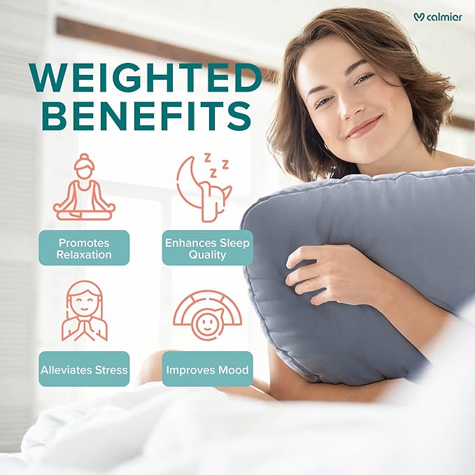 Calmier - 9 lb Sensory Weighted Pillow - Glass Bead Filled Hug Pillow - Ultra Plush Cozy Weighted Pillows for Adults and Kids - Child Sensory Pillow - Weighted Lap Pad (Light Grey - Minky, 9 LBS)