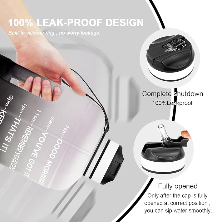 QuiFit Motivational Gallon Water Bottle - with Straw & Time Marker BPA Free Large Reusable Sport Water Jug with Handle for Fitness Outdoor Enthusiasts Leak-Proof