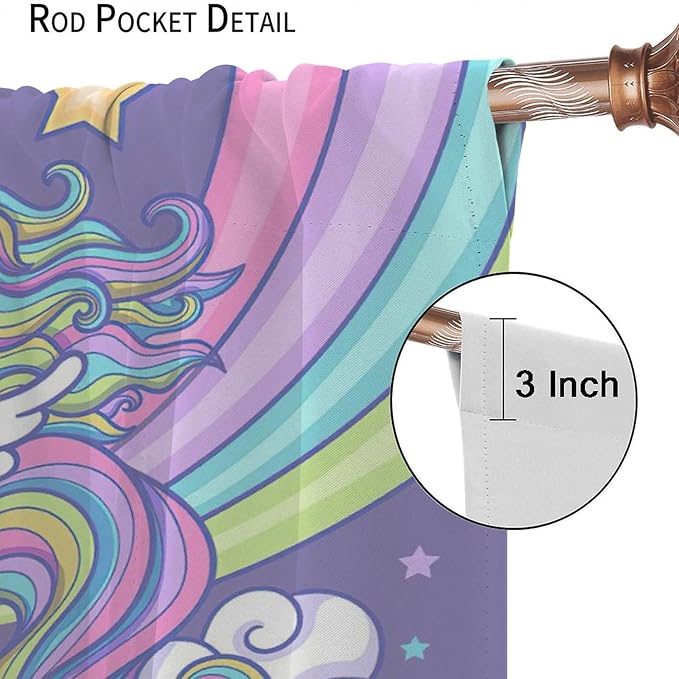 Kids Unicorn Curtains Purple Cartoon Rainbow Cartoon Room Blackout Curtains Boys Girls Baby Room Decor Curtains Living Room Decor 52x84 Inch 2 Panels