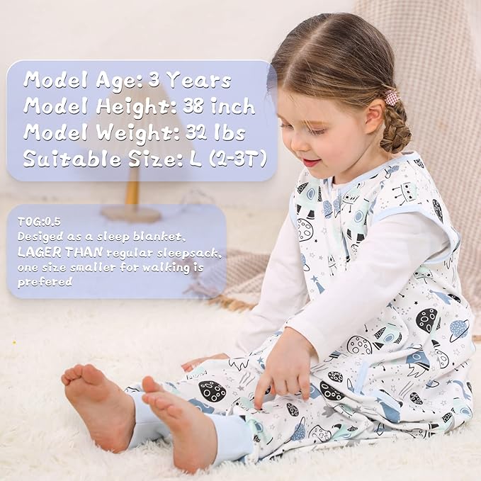 WONDAY Baby Sleep Sack, Sleep Sack 12-24 Months, Sleep Sack Baby Wearable Blanket, Toddler Baby Sleep Sack with Feet, Sleeveless Breathable Sleep Sacks for Baby Boys or Girls