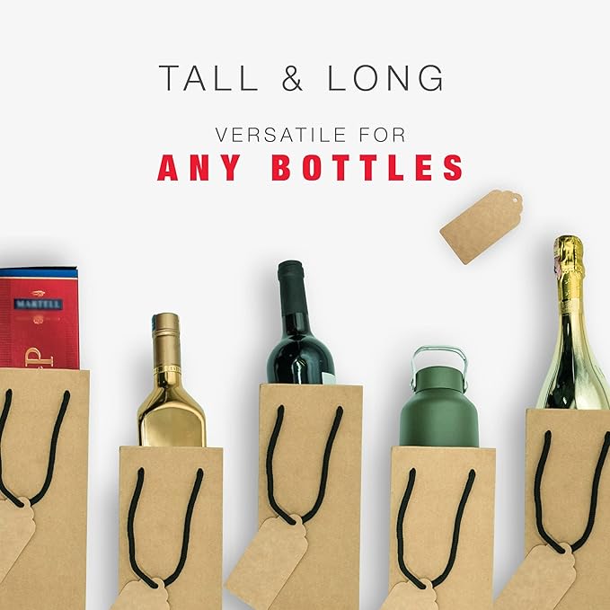 TOHOKU PRIME Kraft Wine Gift Bags, 4x4x13 Inch, 24Pcs Wine Gift Bags Bulk, Wine Bottle Bags, Tumbler Gift Bags