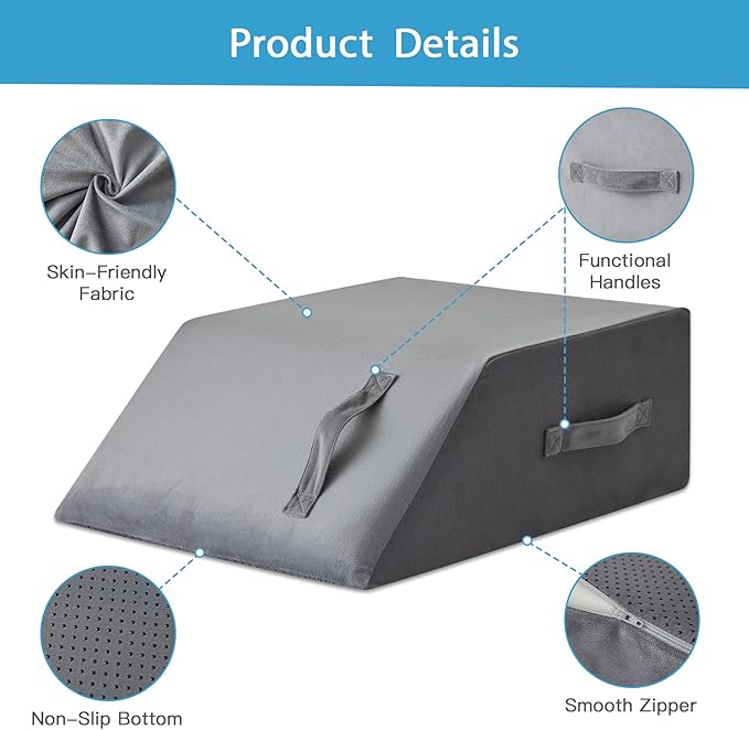 Leg Elevation Pillow for After Surgery, Leg Pillow Elevation Blood Circulation Memory Foam Leg Wedge for Elevation for Swelling, Foot Elevation Pillow Post Surgery 23.6×16.8×8 Inch Short Plush