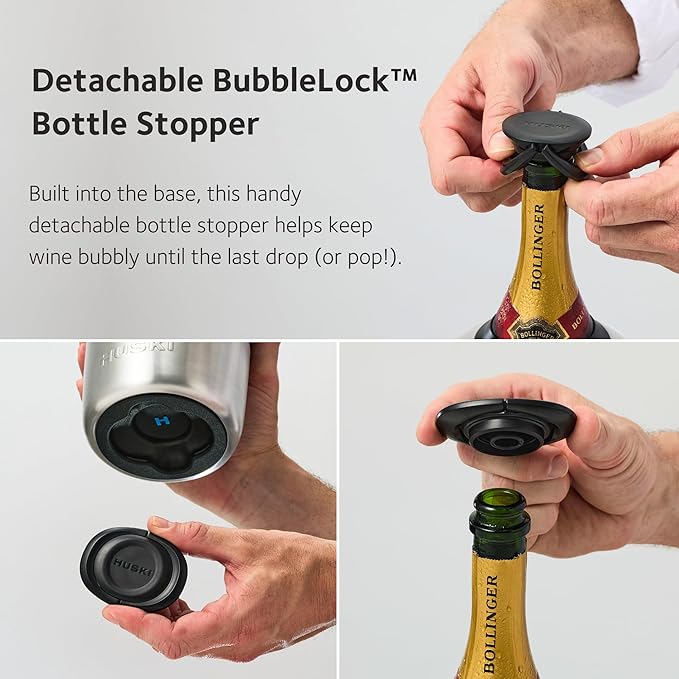 Huski Champagne Chiller | NEW | Award-Winning Iceless Design with Detachable Bottle Stopper | Keeps Wine Cold up to 6 Hours | Fits most 750ml Champagne, Prosecco & Sparkling Wine Bottles (Champagne)