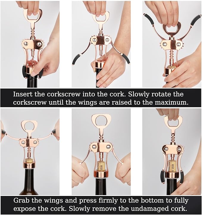 KORCCI Wine Opener, Wine Bottle Opener, Zinc Alloy Wing Corkscrew Heavy Duty, Cork Screw Beer Opener for Bartenders, Multifunctional Bottle Opener for Kitchen, Restaurant, Bar, Waiters (1, Rose Gold)