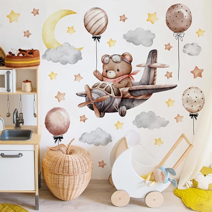 DIY Wall Decal Stickers for Kids Room, Airplane & Spaceship Wall Stickers for Baby Girl Nursery Decor