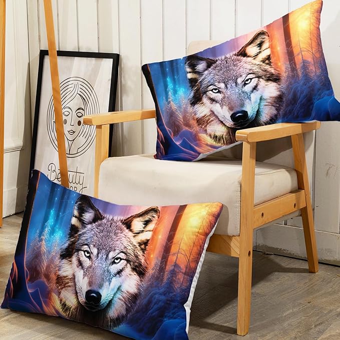 AILONEN Wolf Fitted Sheet Set Twin XL Size, Winter Forest Wildlife Bedding Set Wolf Sheet Set for Boys Teen Kids,Safari Wolf Printed Bed Sheet Set Wolf Fitted Sheet with 2 Pillowcases,3 Pieces