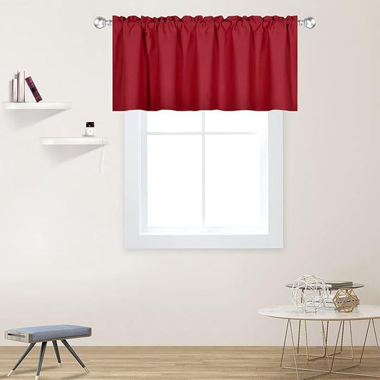 Red Valance for Windows 52x18 Inch Solid Thermal Insulated Blackout Rod Pocket Kitchen Short Curtain Toppers Valance for Bathroom Living Room 1 Panel