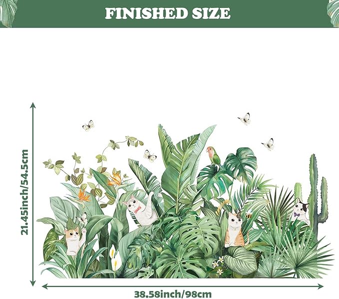 Green Plants Wall Stickers Cat Parrot Butterfly Cactus Wall Decals Bedroom Living Room Sofa TV Background Wall Classroom Office Children's Room Wall Decor