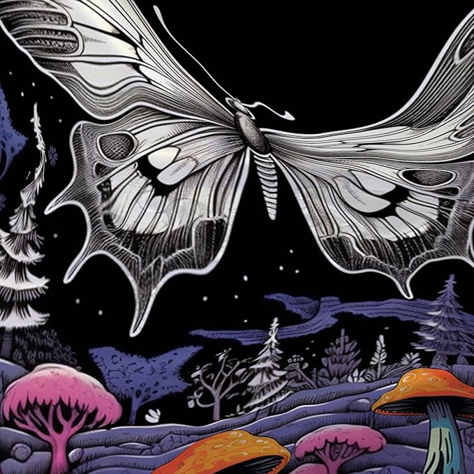 AILONEN Moth Shower Curtain for Kids Girls Boys, Boho Sun Moon with Mushroom Shower Curtains for Bathroom,Natural Plants Shower Curtain Set with Hooks,72" W*84" H