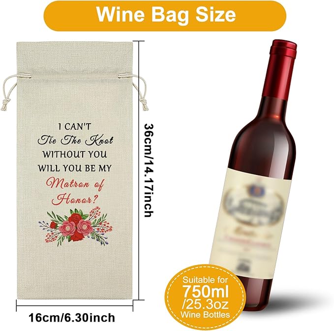 Matron of Honor Gifts Wine Bag Bridesmaid Gifts for Wedding Day Bridal Shower Thank You Gifts from Bride Wine Accessories Gifts for Wine Lovers Bridal Party Gifts for Bridesmaids