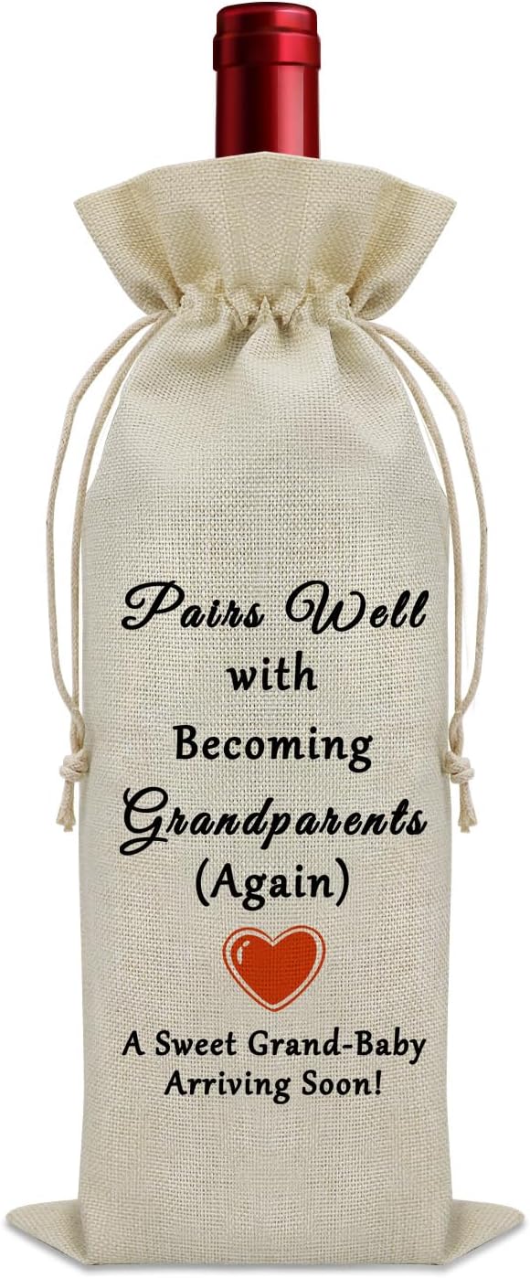Pregnancy Announcement Gift for Grandparents Wine Bag Baby Reveal Gifts for Grandparents New Baby Gifts Ideas Wine Bottle Decoration Bag Baby Shower Party Gift Wine Accessories Gifts for Wine Lovers