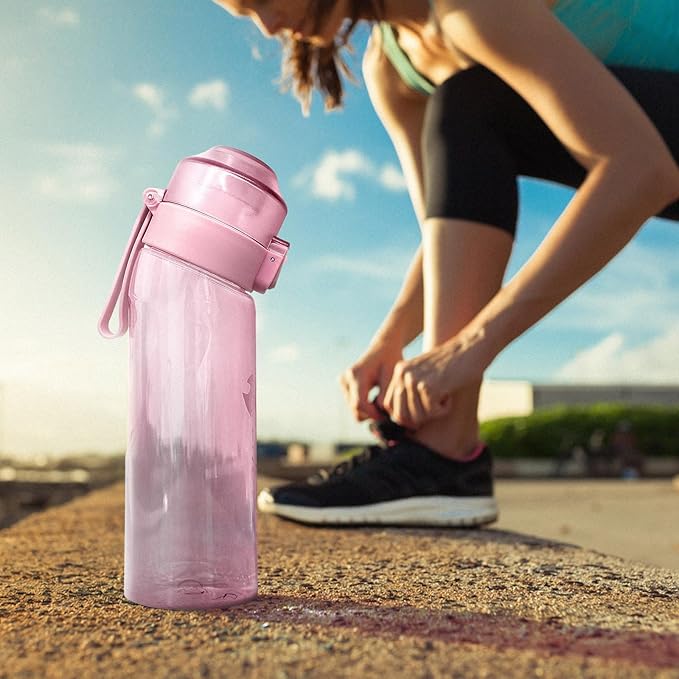 Water Bottle with 7Pcs Air Flavor Pods, Air Bottle Pods Water Bottle, Flavor Caps with Water Bottle, Fruit Scent Pods for Outdoor Sport(Pink-7 Pods)