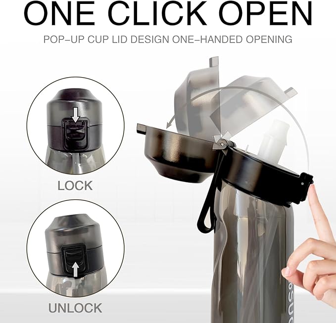 Air Water Bottle,650ML Scent Water Cup with 7 Flavour Pods,Leak Proof Sports Water Cup with Straw Suitable for Outdoor Sports,Gifts From Friends, Birthday Gifts (Black)