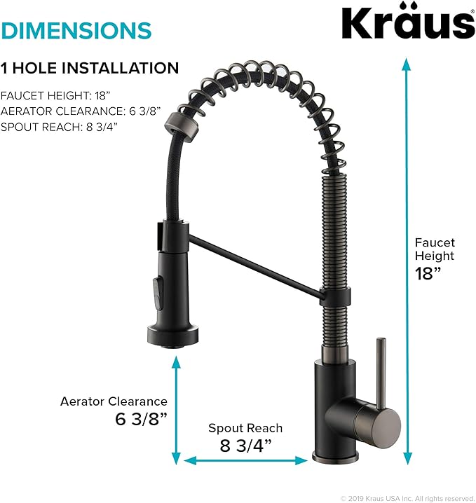 Kraus KPF-1610MBSB-KAG-1SFSB Bolden Single Handle 18-Inch Commercial Kitchen Faucet with Air Gap, Matte Black/Black Stainless Steel