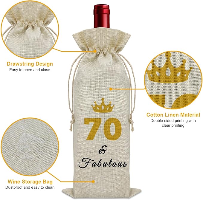 Sazuwu 70 Years Old Birthday Gifts for Women Men Wine Bag Happy 70th Birthday Gifts for Mom Dad Wine Accessories Gifts for Wine Lovers Gifts for Someone Turning Sixty 1954 Birthday Gifts