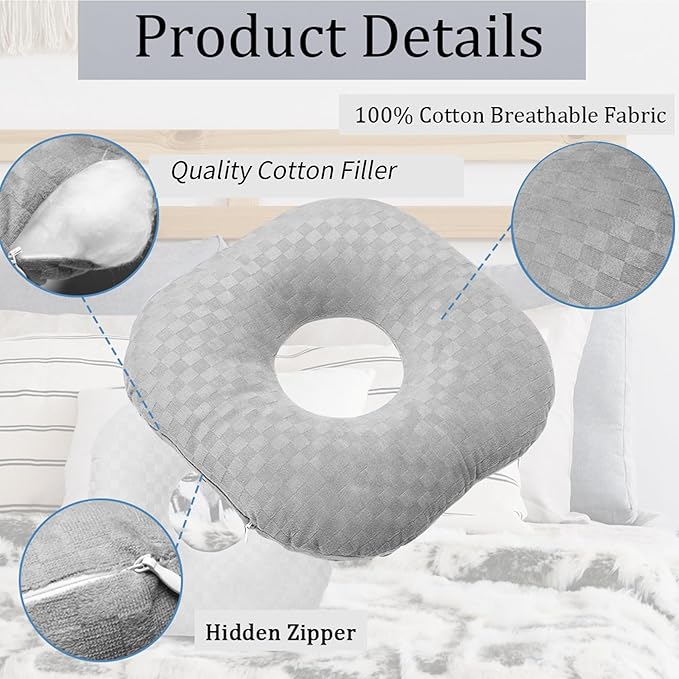 Ear Piercing Pillow for Side Sleepers with an Ear Hole for CNH and Ear Pain Ear Inflammation Pressure Sores, Cotton O-Shaped Side Sleeping Pillow, Ear Guard Pillow