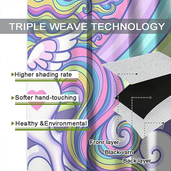 Kids Unicorn Curtains Purple Cartoon Rainbow Cartoon Room Blackout Curtains Boys Girls Baby Room Decor Curtains Living Room Decor 63x72 Inch 2 Panels