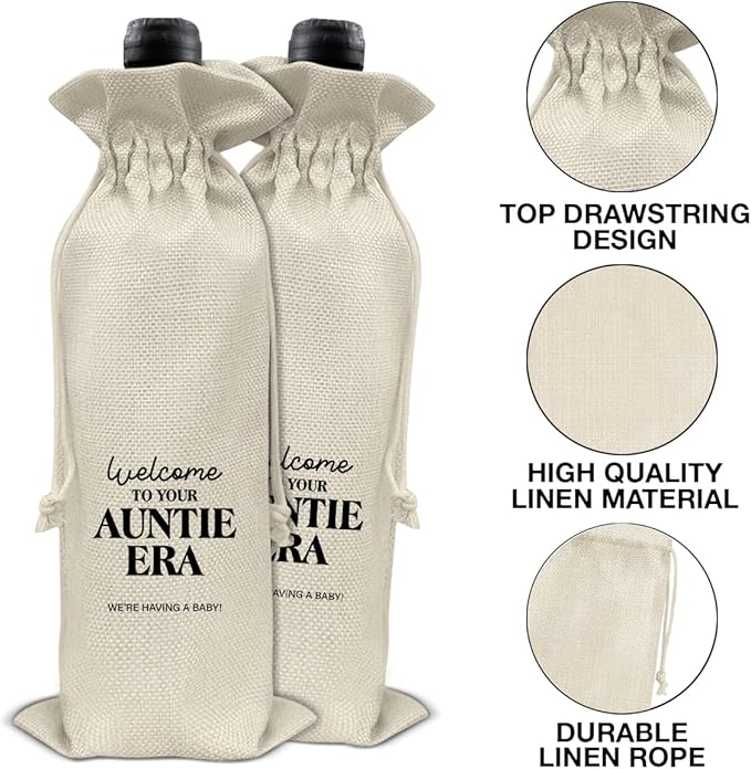Pregnancy Announcement Wine Bag, Baby Announcements Gifts for New Aunt Auntie Bestie Sister, Pregnancy Reveal Wine Gift Bag