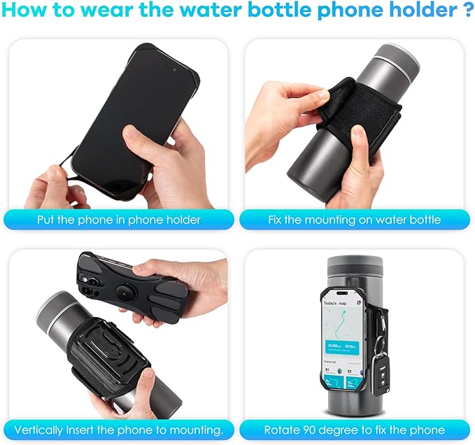 Mobile Water Bottle Strap, Water Bottle Holder for Mobile Phone, 360° Rotatable & Removable Mobile Phone Water Bottle Bag, Gym Water Bottle Accessory for 4.5-7 Inch Mobile Phone & 18-40 oz