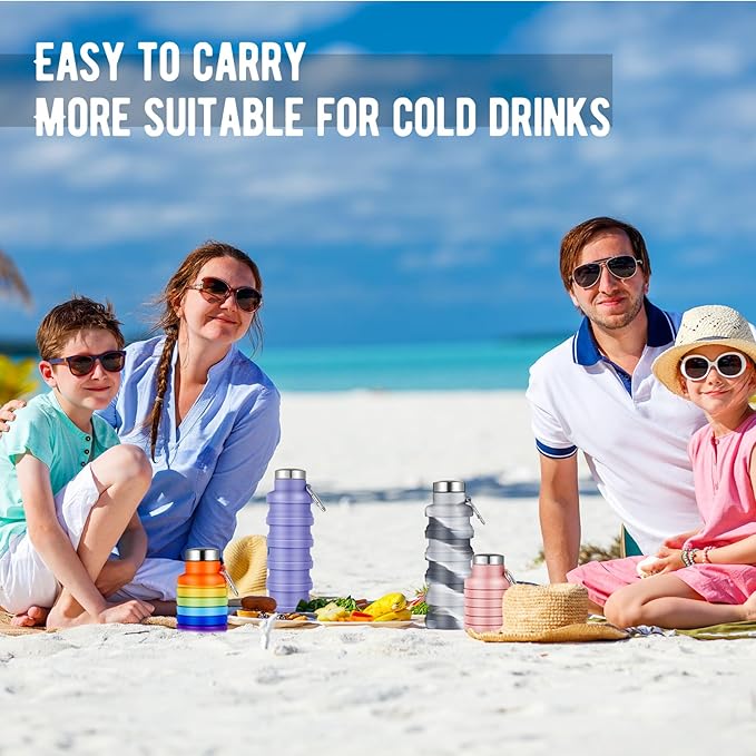 Lallisa 8 Pcs Collapsible Water Bottle Reusable Silicone Foldable Water Bottles 17 oz Portable Lightweight Sports Water Bottle with Carabiner for Gym Hiking Camping Travel (Mixed Colors)