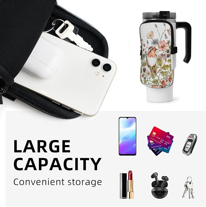 Water Bottle Pouch for Stanley Cup 40oz 30oz,Personalized Gym Purse for Men Women, Tumbler Pouch with Versatile Pocket Water Bottle Bag for Cards, Keys, Phone Botanical Leaf