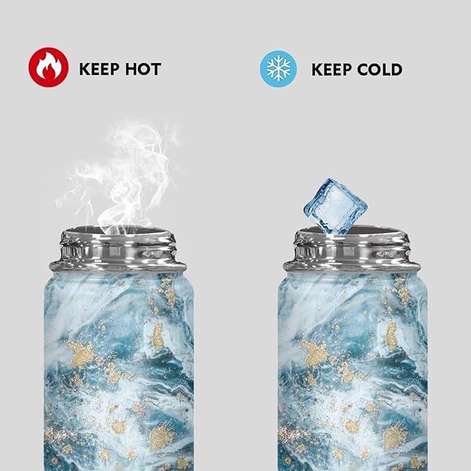 Marble Print Insulated Water Bottle 20 Oz, Vacuum Stainless Steel Sports Water Jug Flask with Handle, Leak Proof Wide Mouth Reusable Mug for Daily Use